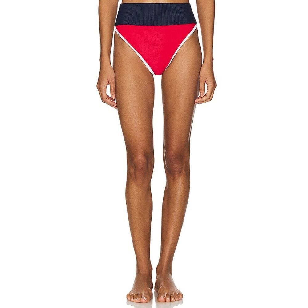 NEW BEACH RIOT 'Emmy' Ribbed Bikini Bottoms Size XL Americana Red Colorblock $98